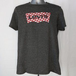 Levis Charcoal Gray Short Sleeve Red Logo T Shirt Mens Size Medium.